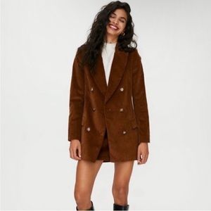 Aritzia Double-Breasted Corduroy Blazer in Rich Brown